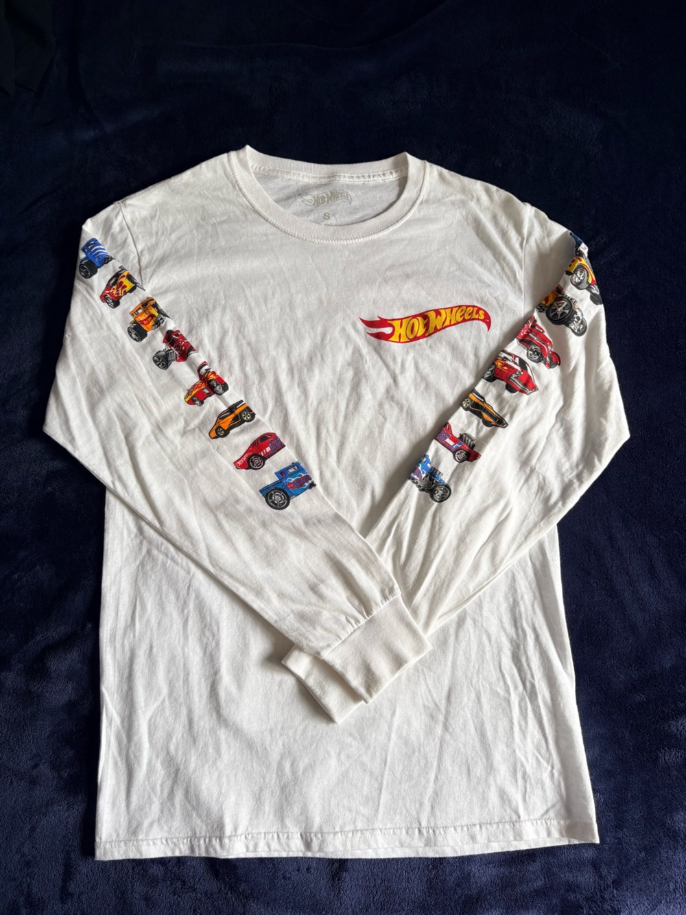 Hot Wheels White Long Sleeve Tee with Car Sleeve Graphics